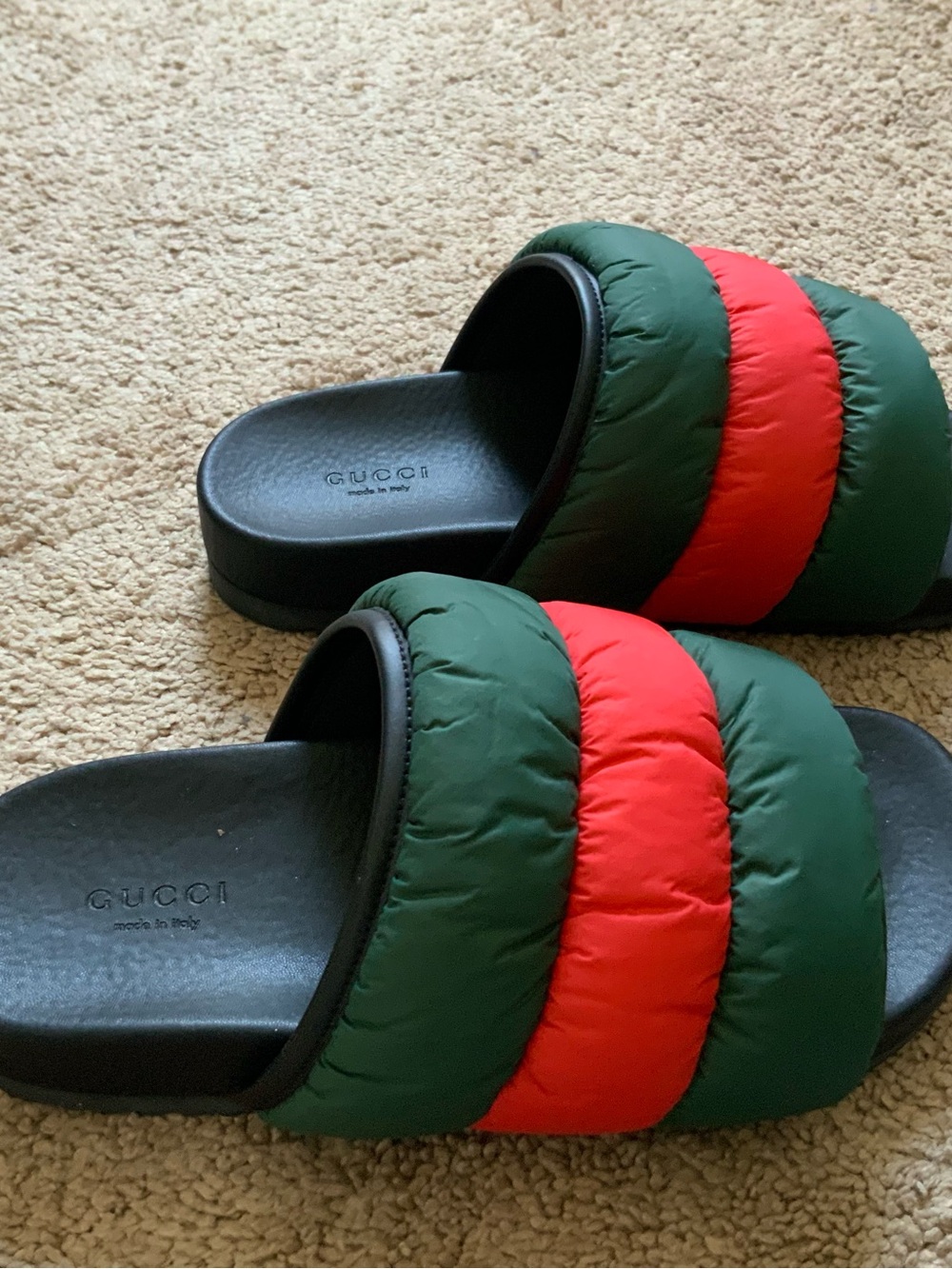 Gucci Women’s Gucci Puffer Padded Nylon Black Green Red Web Slides Size 38 - Picture 4 of 9